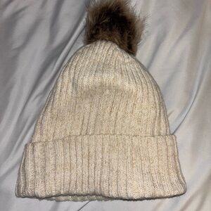 Tommy Hilfiger Ivory Knit Hat with Gold Highlights
